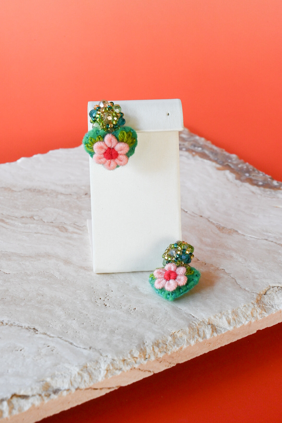 Embroidered Floral Heart Studs