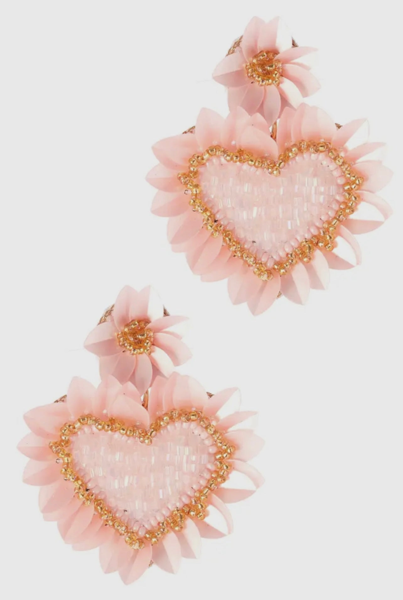 Floral Beaded Heart Post Earrings