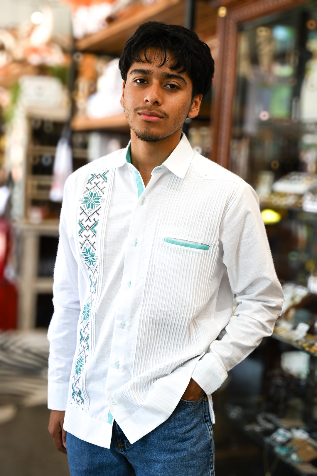 Aztec Long Sleeved Shirt - Aqua