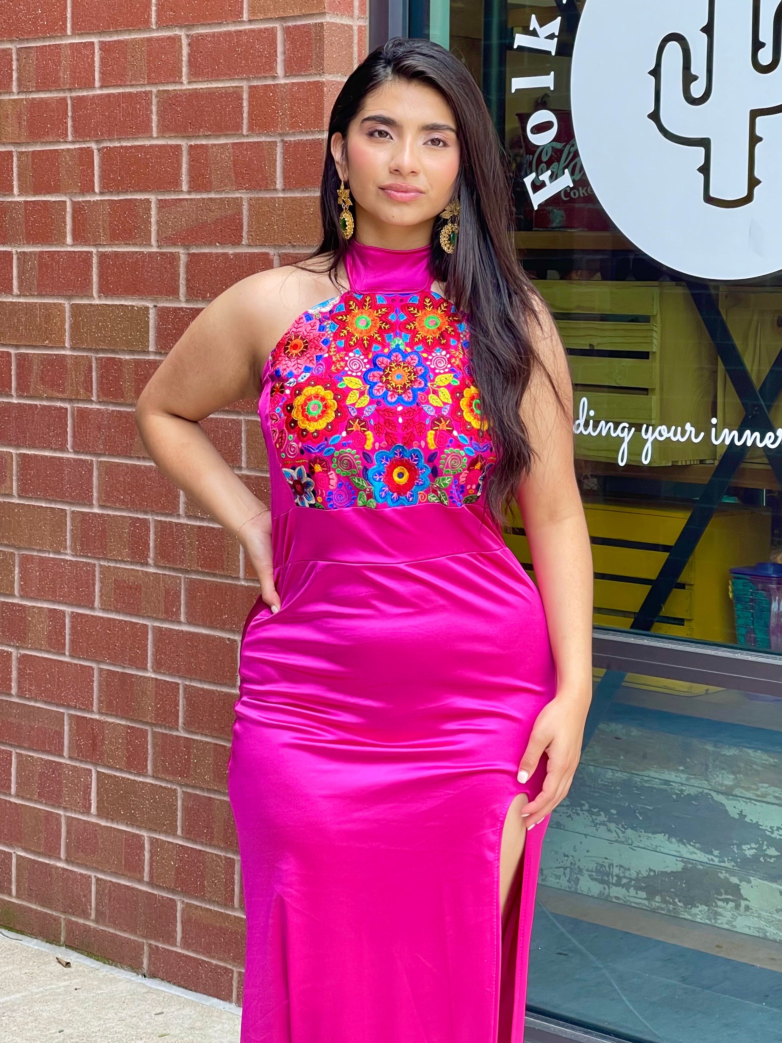 Silky Pink Slit Dress
