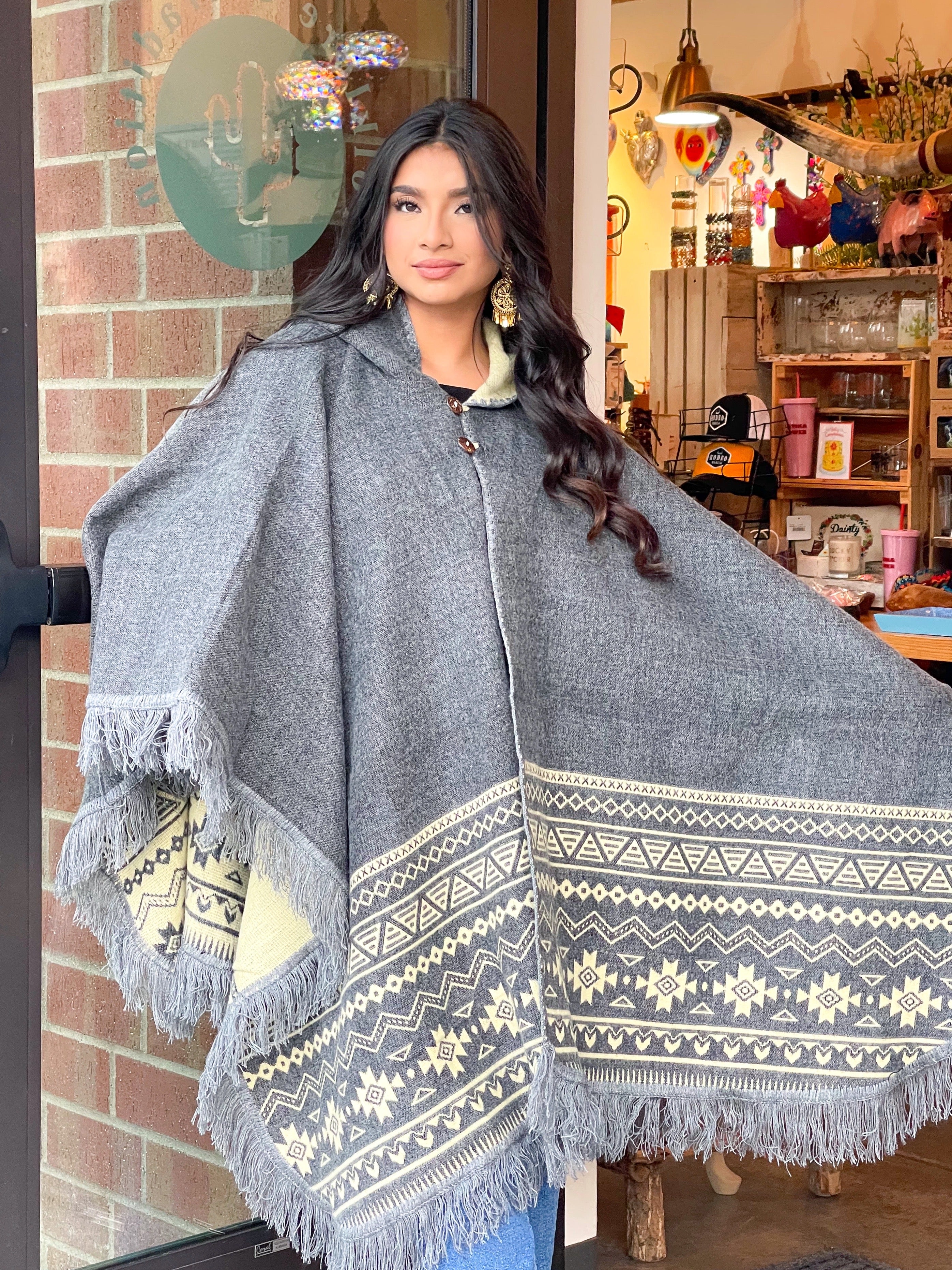 Fringe Poncho Gray