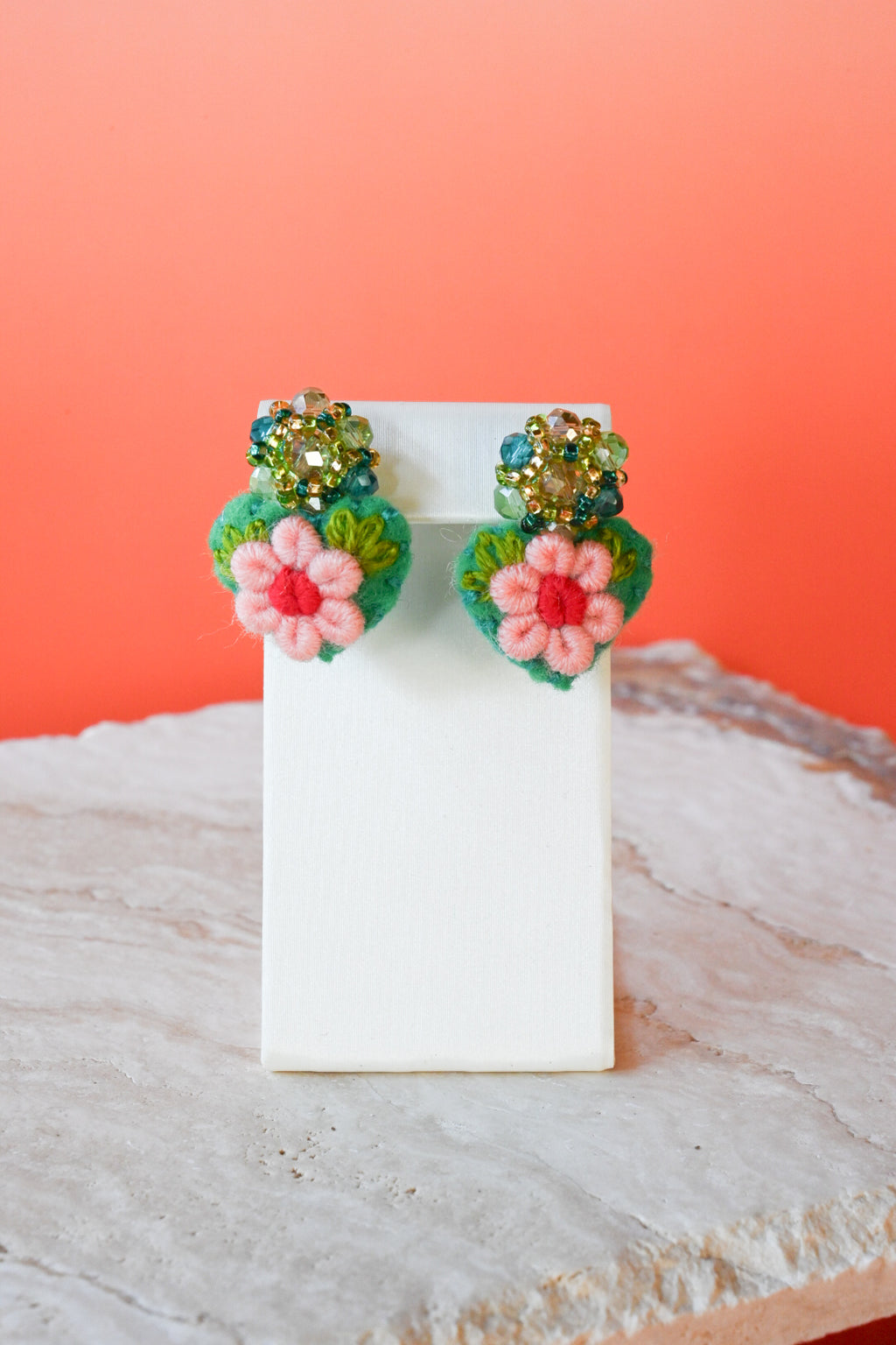 Embroidered Floral Heart Studs