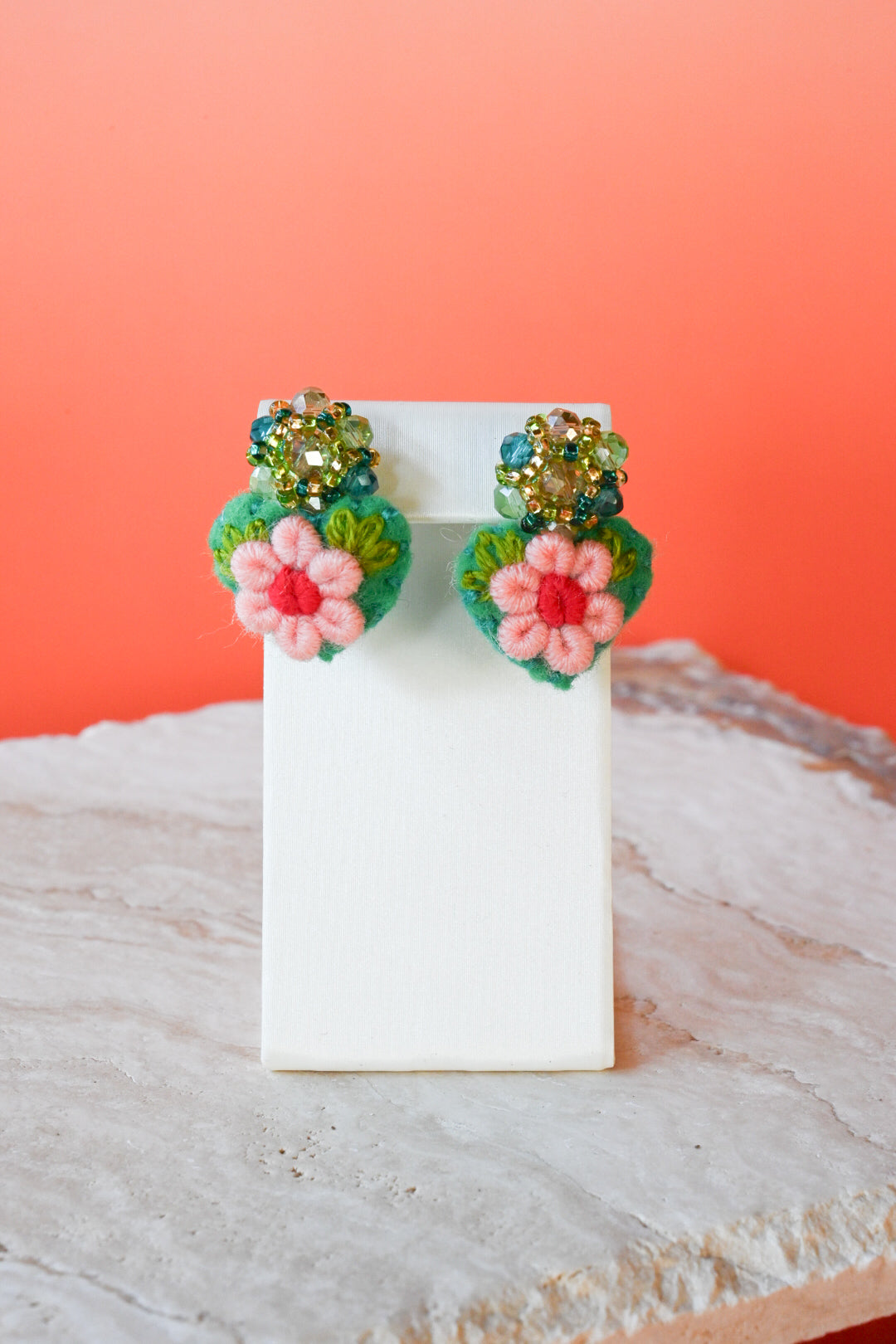 Beaded Embroidered Heart Studs