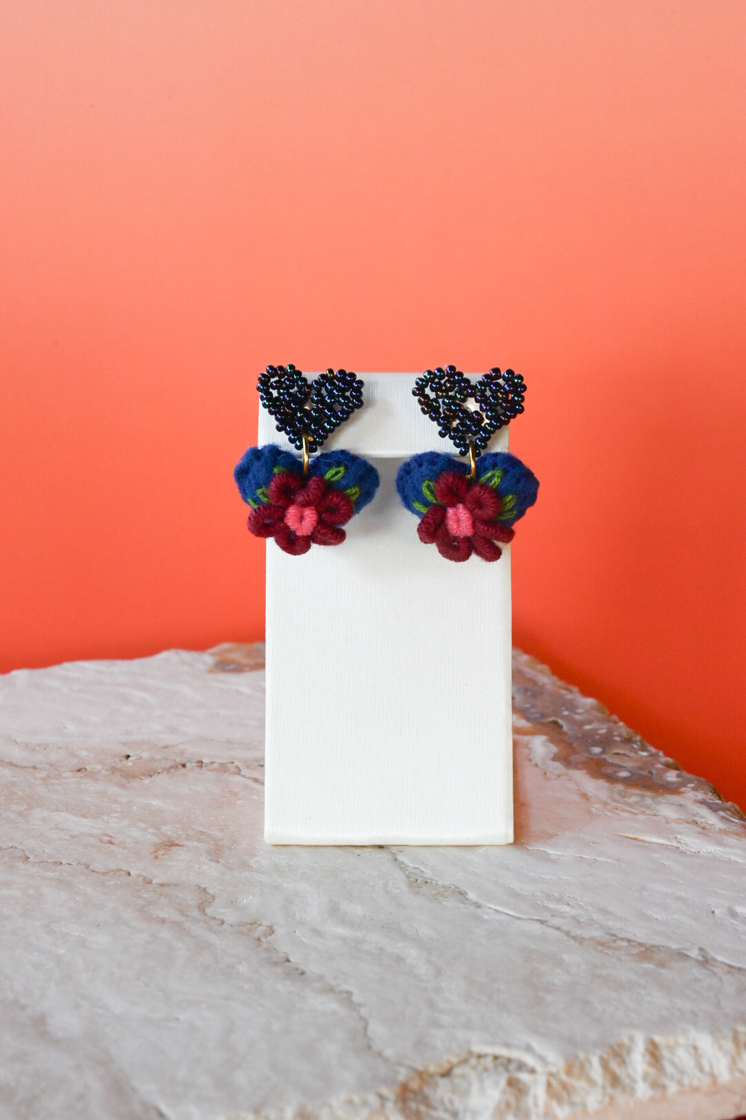 Embroidered Heart Studs