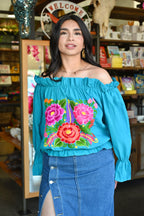 Trisha Off-Shoulder Bubble Top - Aqua