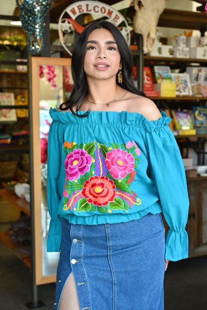 Trisha Off-Shoulder Bubble Top - Aqua
