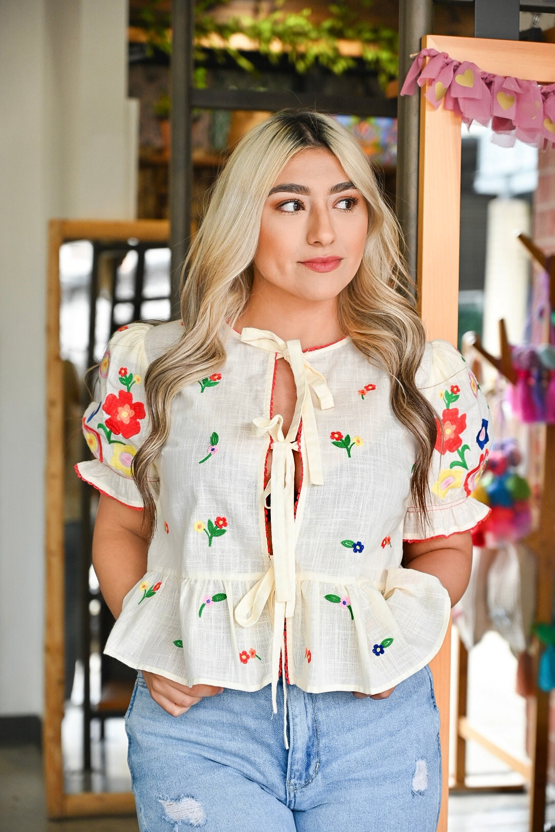 Front Tie Embroidery Top