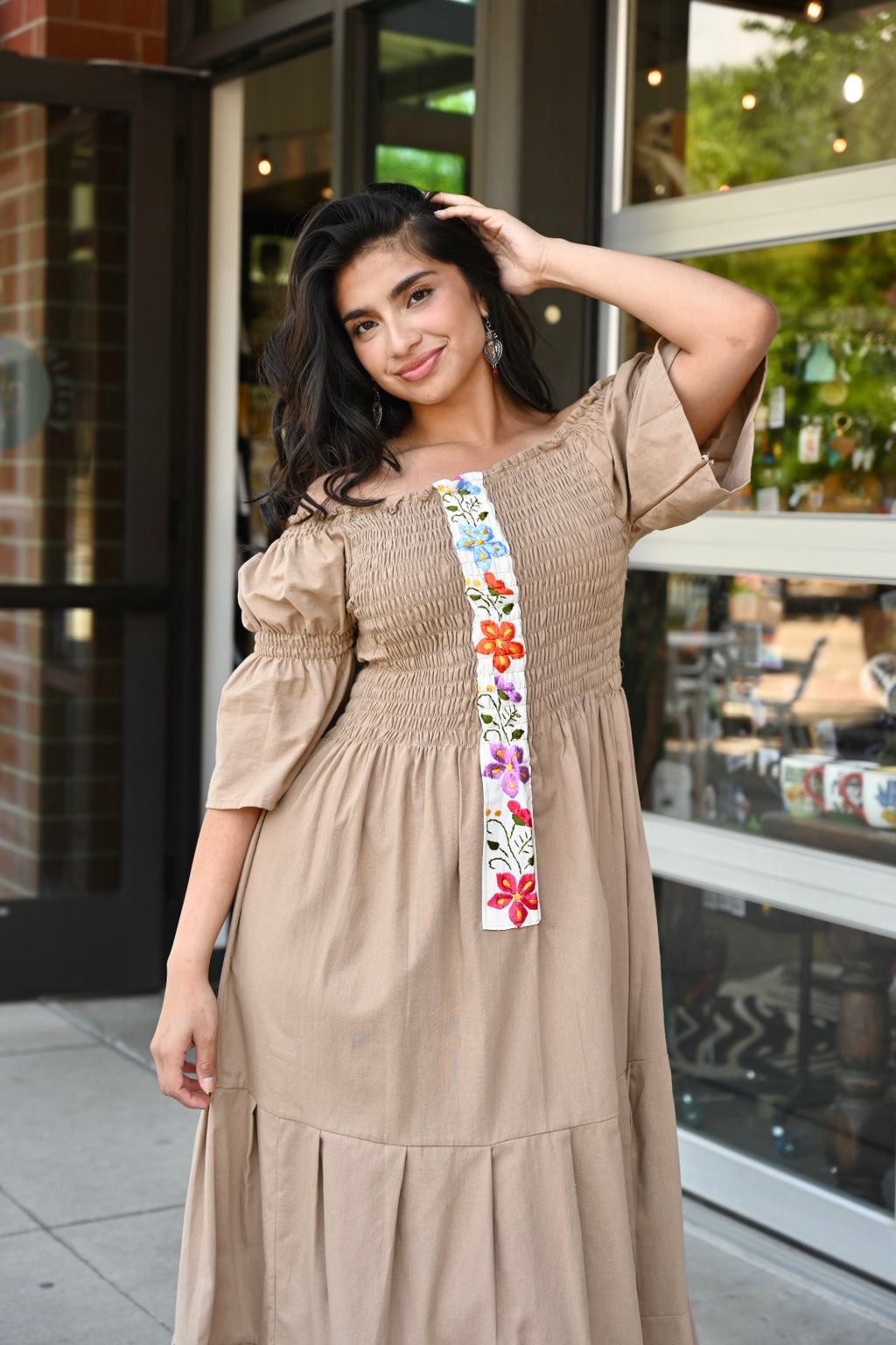 Josefina Flared Puff-Sleeve Midi Dress