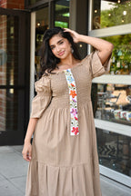 Josefina Flared Puff-Sleeve Midi Dress