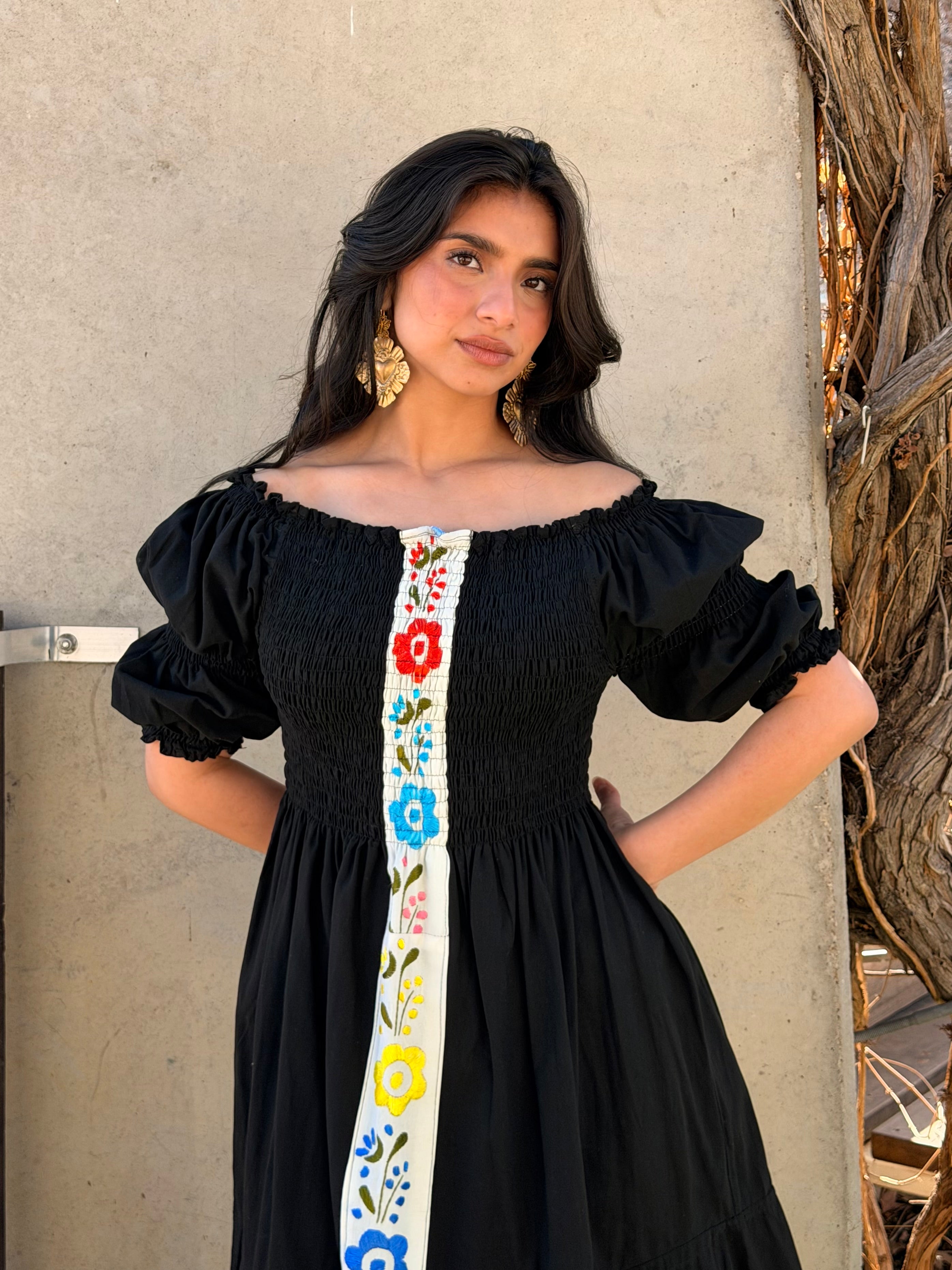 Cassandra Puff-Sleeve Midi Dress