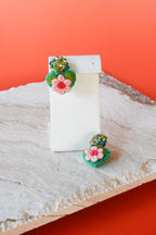 Embroidered Floral Heart Studs