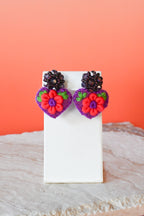 Embroidered Floral Heart Studs