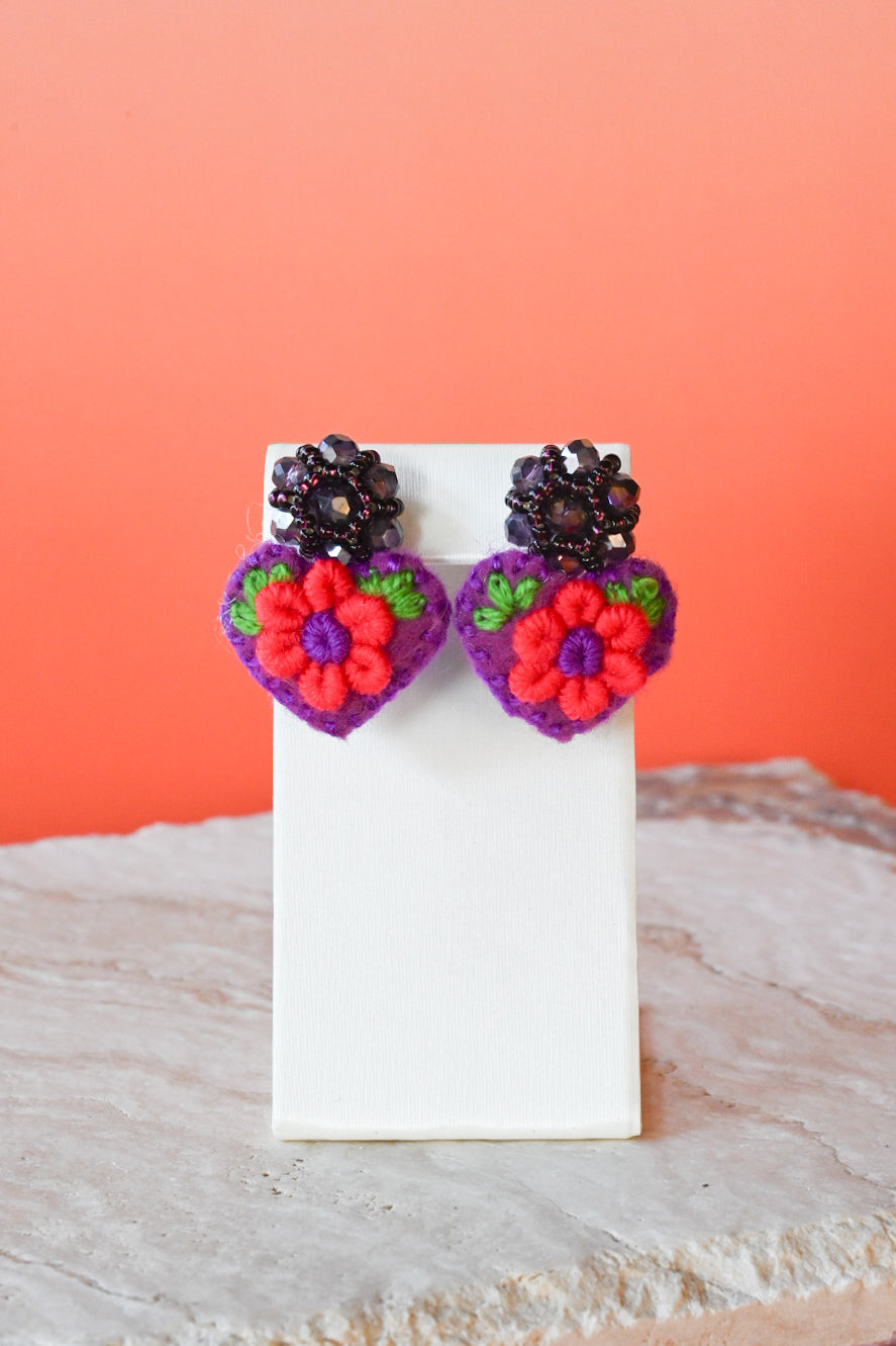 Beaded Embroidered Heart Studs