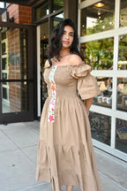 Josefina Flared Puff-Sleeve Midi Dress