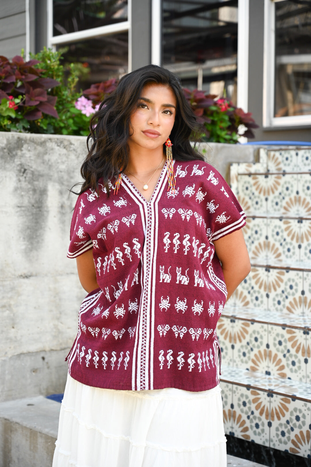 Animalitos Burgundy Huipil