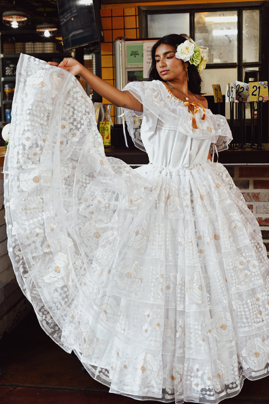 Triple Lace Professional Dress - White Silk