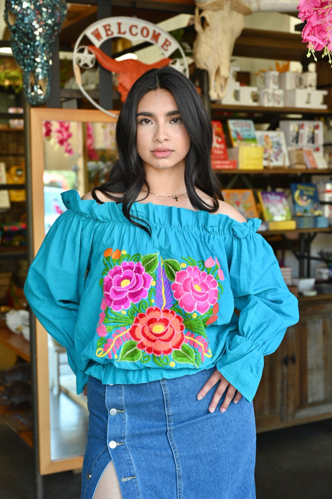 Trisha Off-Shoulder Bubble Top - Aqua