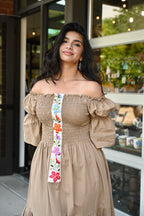 Josefina Flared Puff-Sleeve Midi Dress