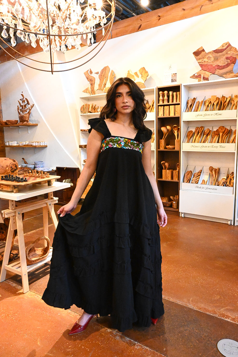 Tolima Ruffle Maxi Dress - BLK