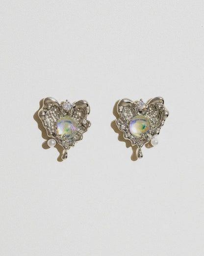 White Gold Melting Heart Studs