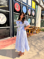 Cassandra Puff-Sleeve Midi Dress