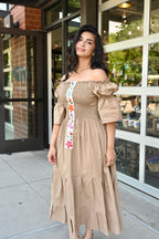 Josefina Flared Puff-Sleeve Midi Dress