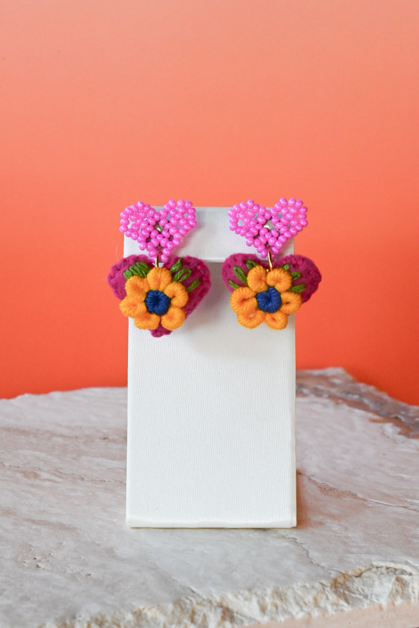 Embroidered Heart Studs