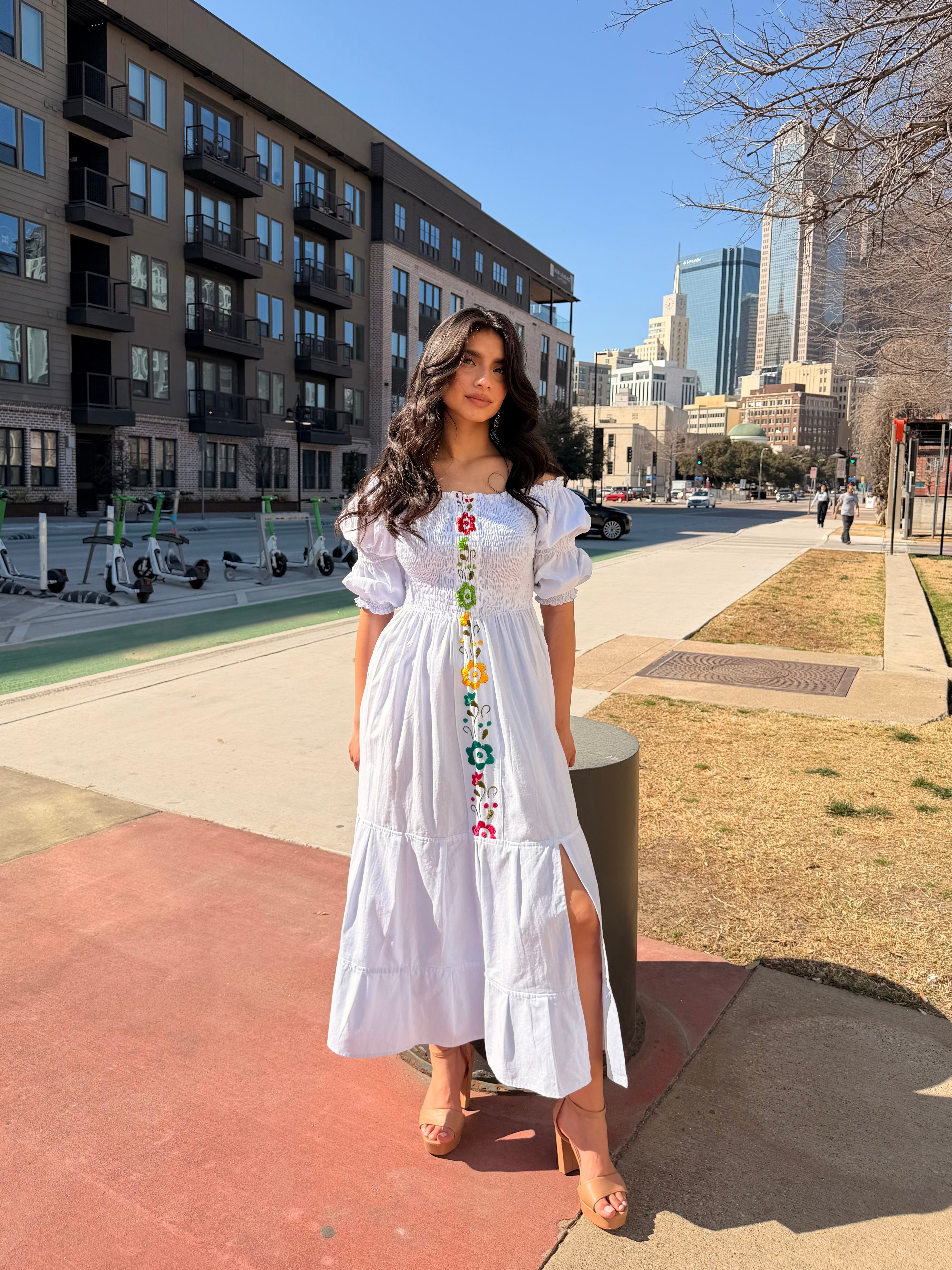 Cassandra Puff-Sleeve Midi Dress