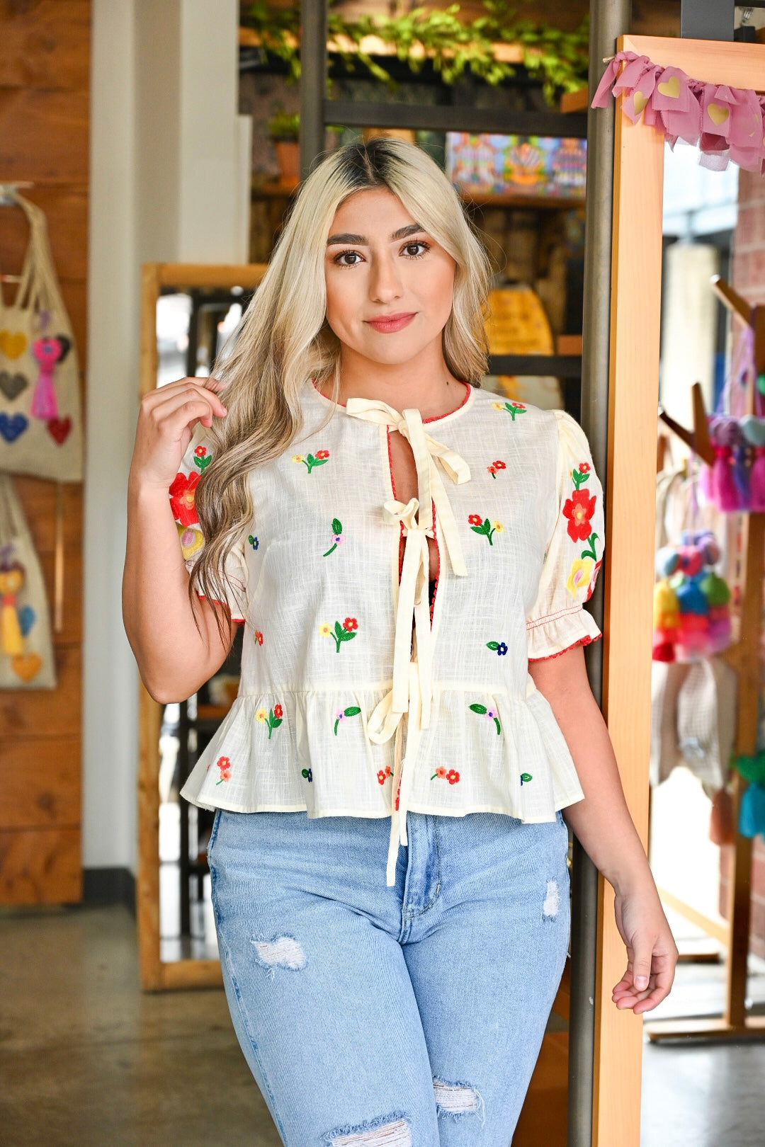 Front Tie Embroidery Top