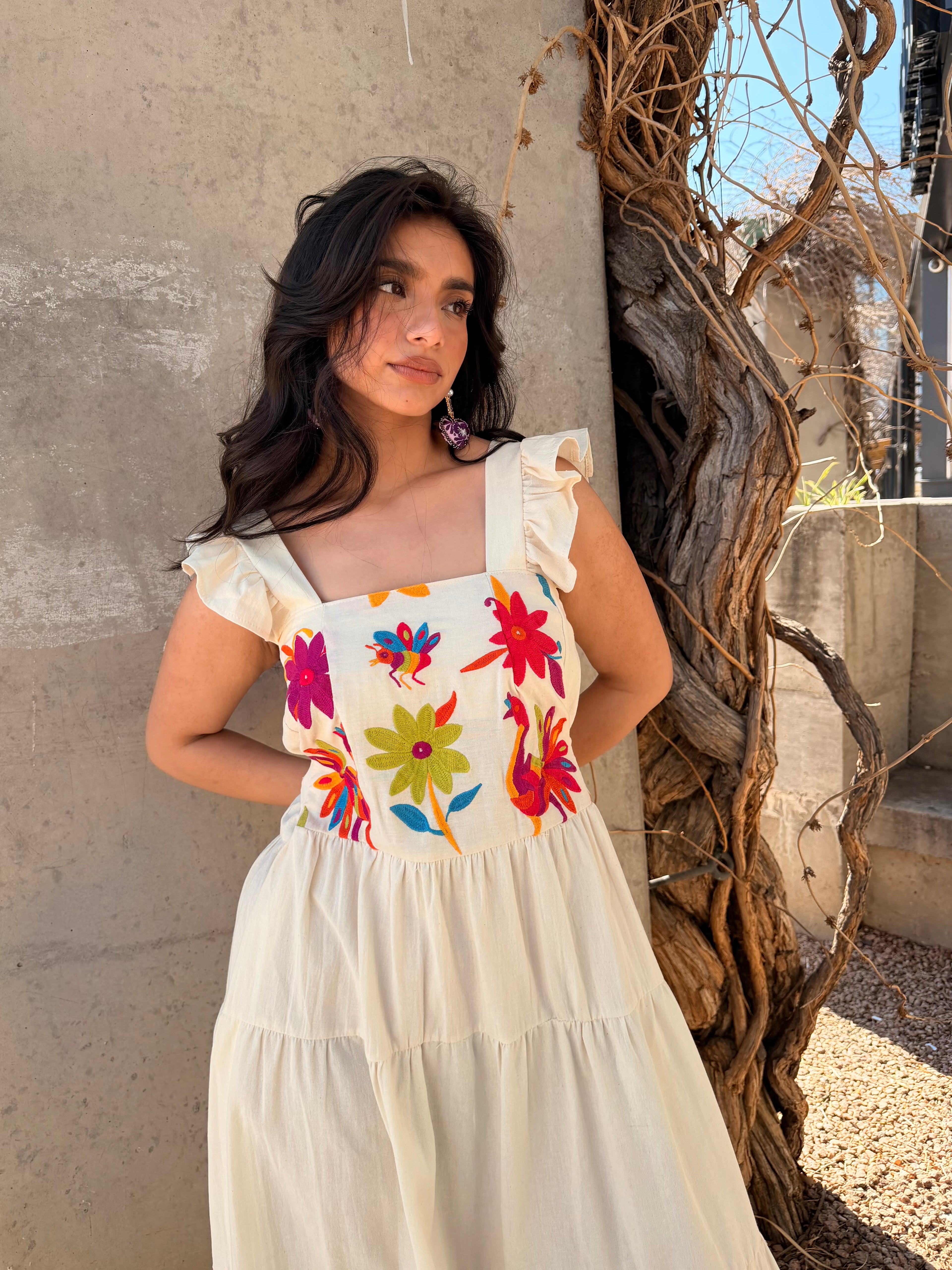otomi embroidered dress Long Bohemian otomi dress CHOLULA Tunic otomi Mexican wedding dress Plus size dress Cobalt blue off White hand embroidered by otomi
