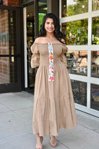 Josefina Flared Puff-Sleeve Midi Dress