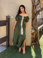 Cassandra Puff-Sleeve Midi Dress