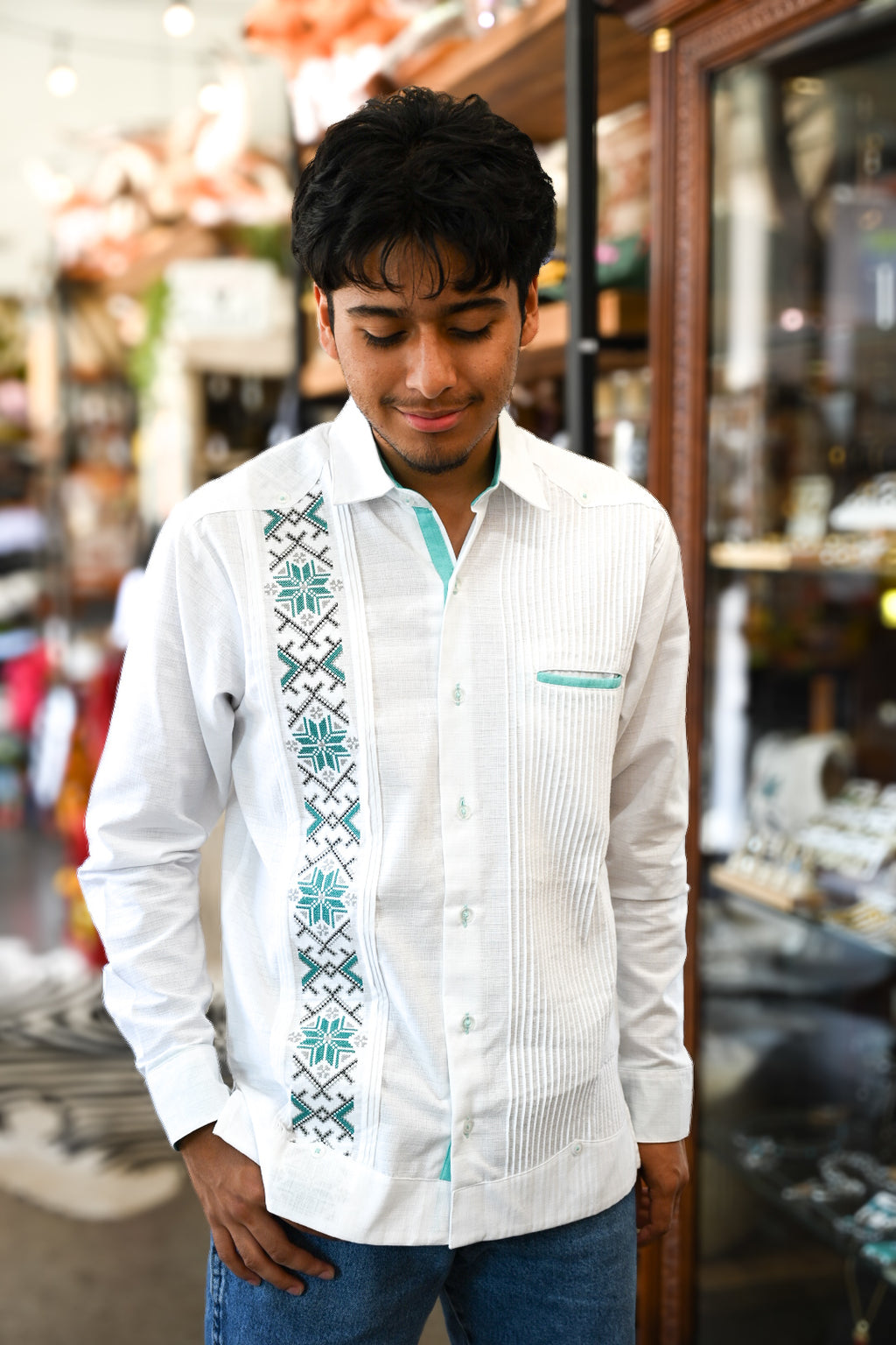 Aztec Long Sleeved Shirt - Aqua