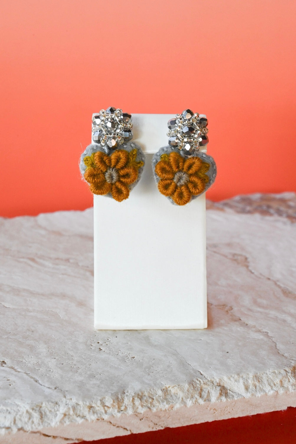 Beaded Embroidered Heart Studs
