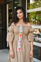 Josefina Flared Puff-Sleeve Midi Dress