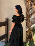 Cassandra Puff-Sleeve Midi Dress