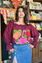 Trisha Off-Shoulder Bubble Top - Maroon