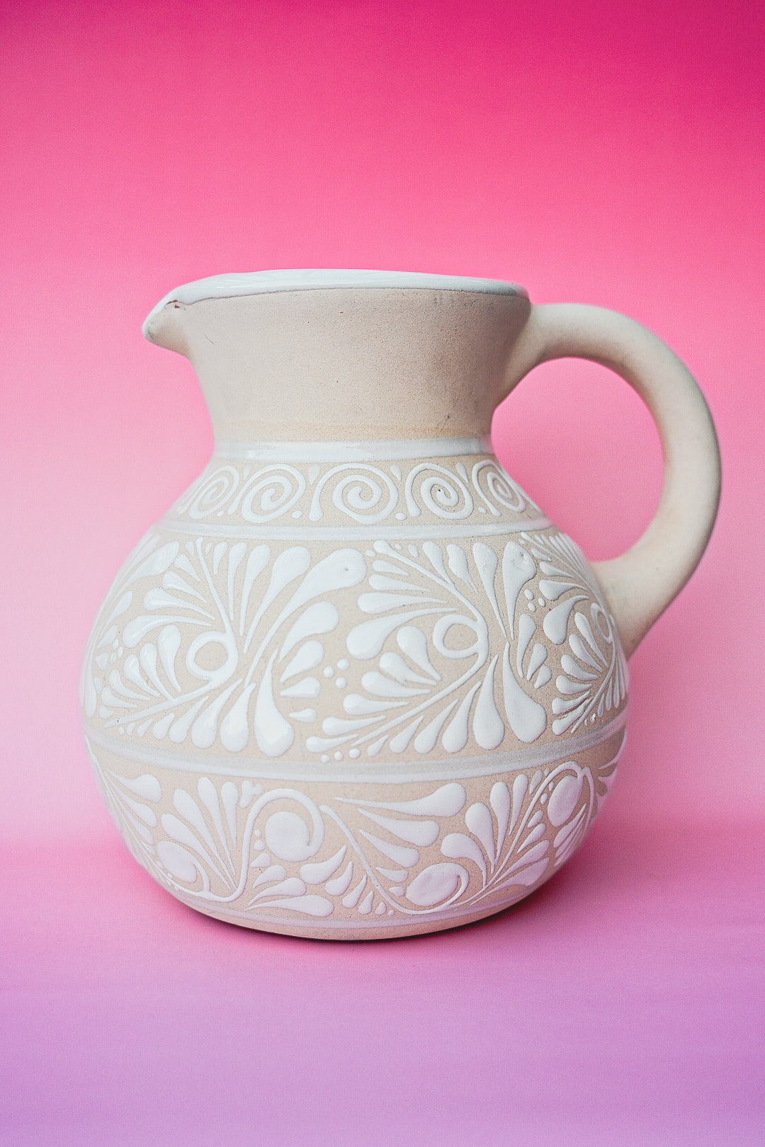 Round Talavera Pitcher - White