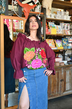 Trisha Off-Shoulder Bubble Top - Maroon