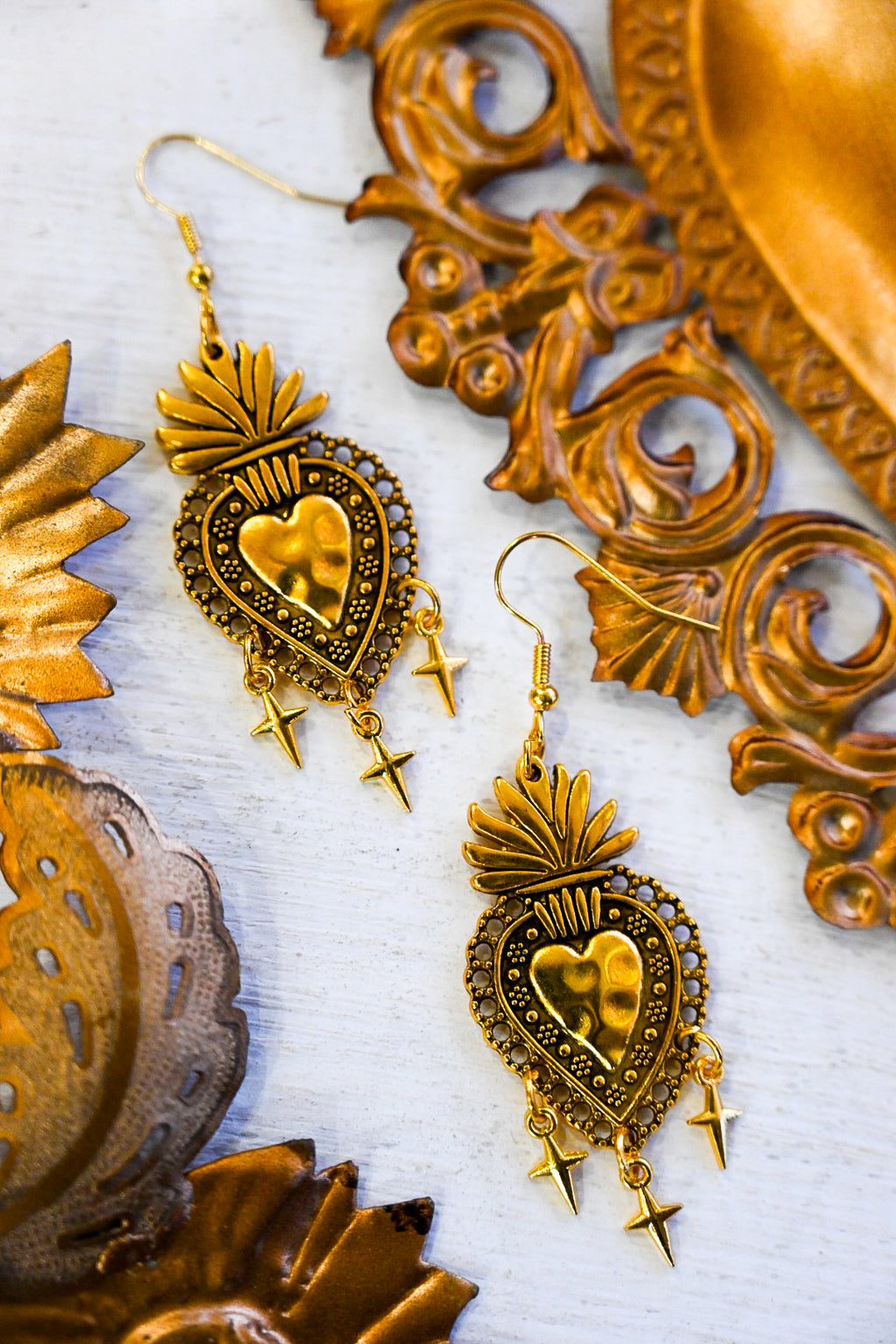 Gold Sacred Heart Earrings
