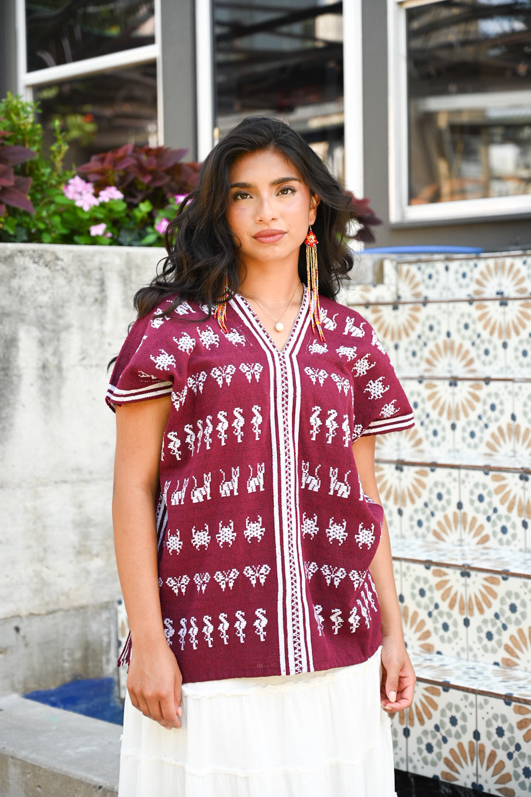 Animalitos Burgundy Huipil