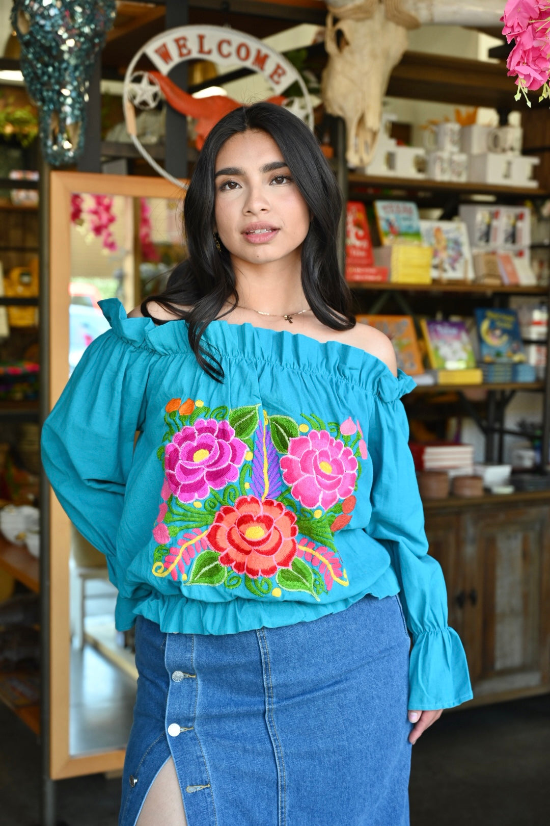 Trisha Off-Shoulder Bubble Top - Aqua