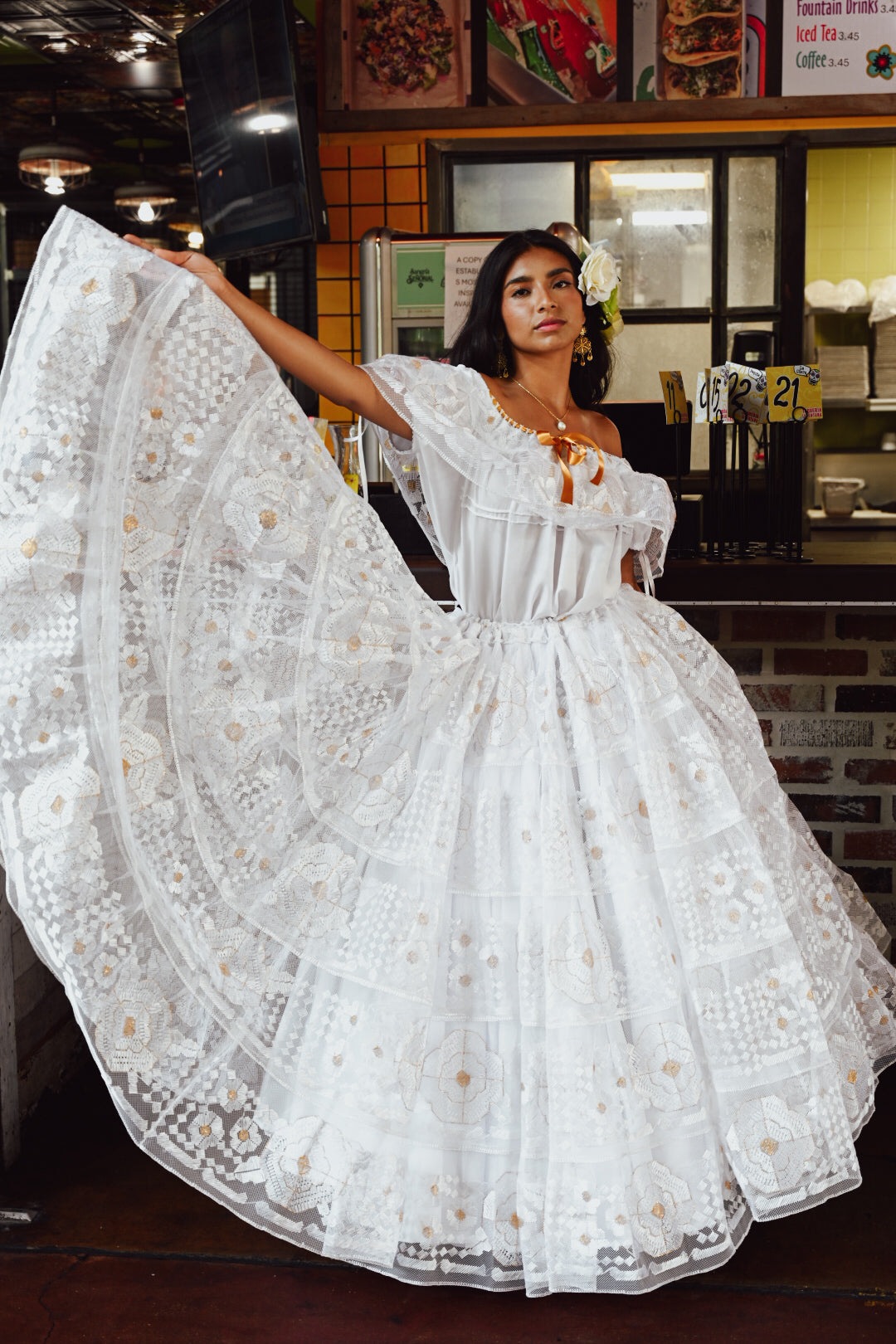 Triple Lace Professional Dress - White Silk