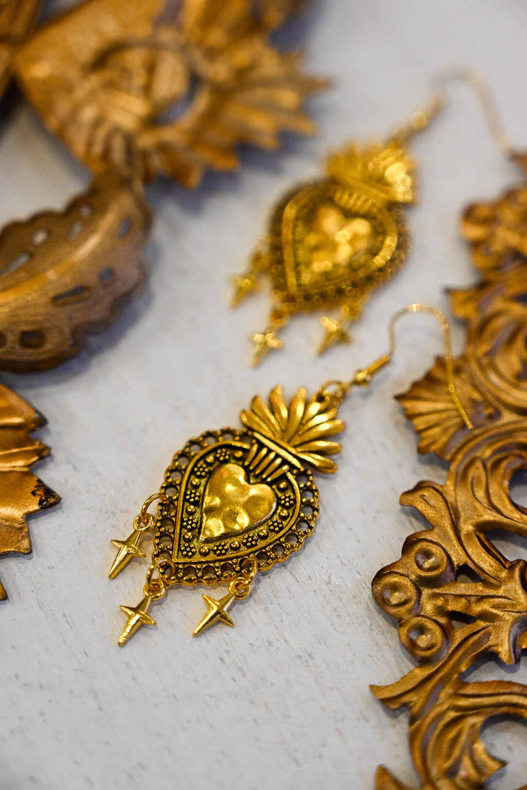 Gold Sacred Heart Earrings
