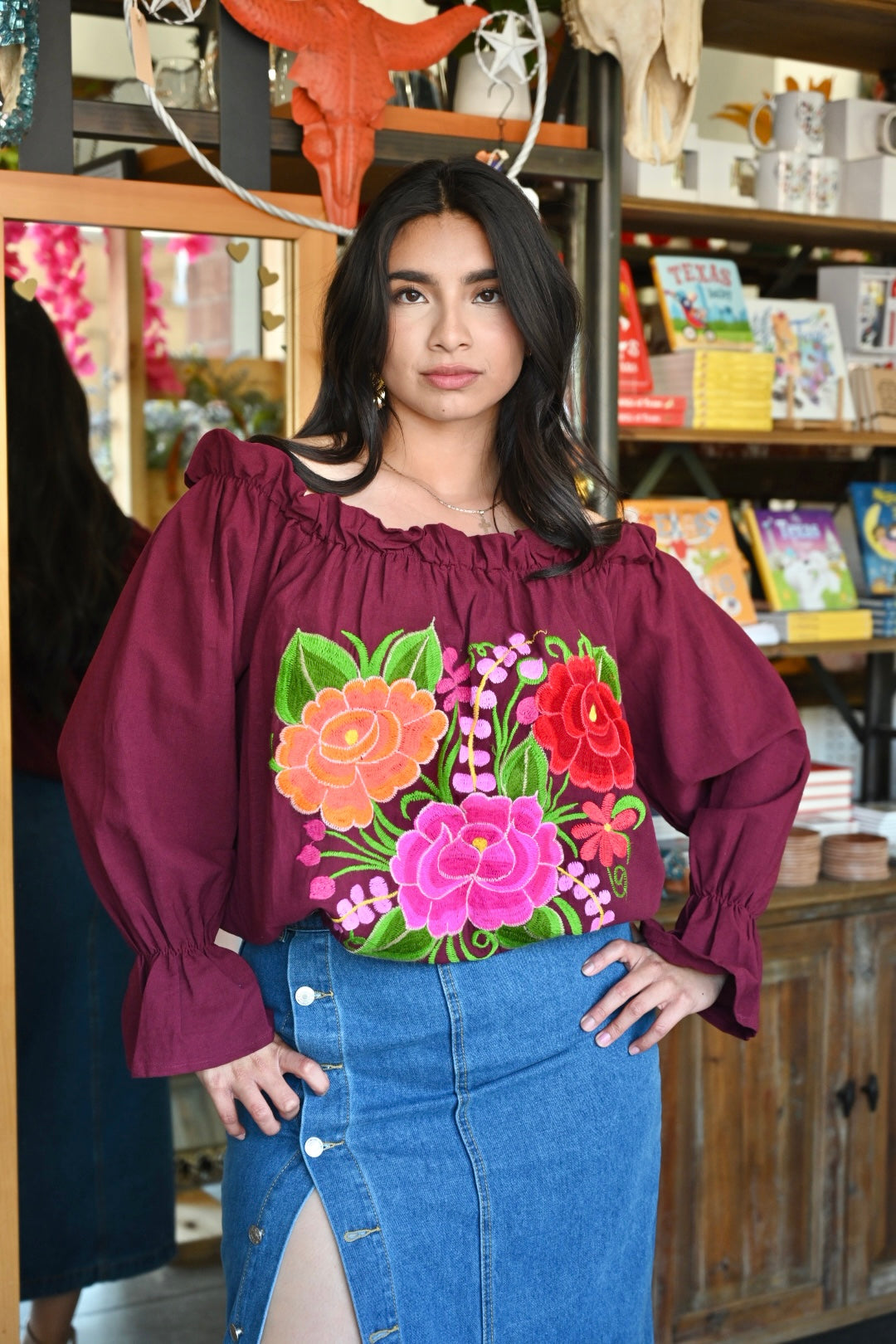 Trisha Off-Shoulder Bubble Top - Maroon