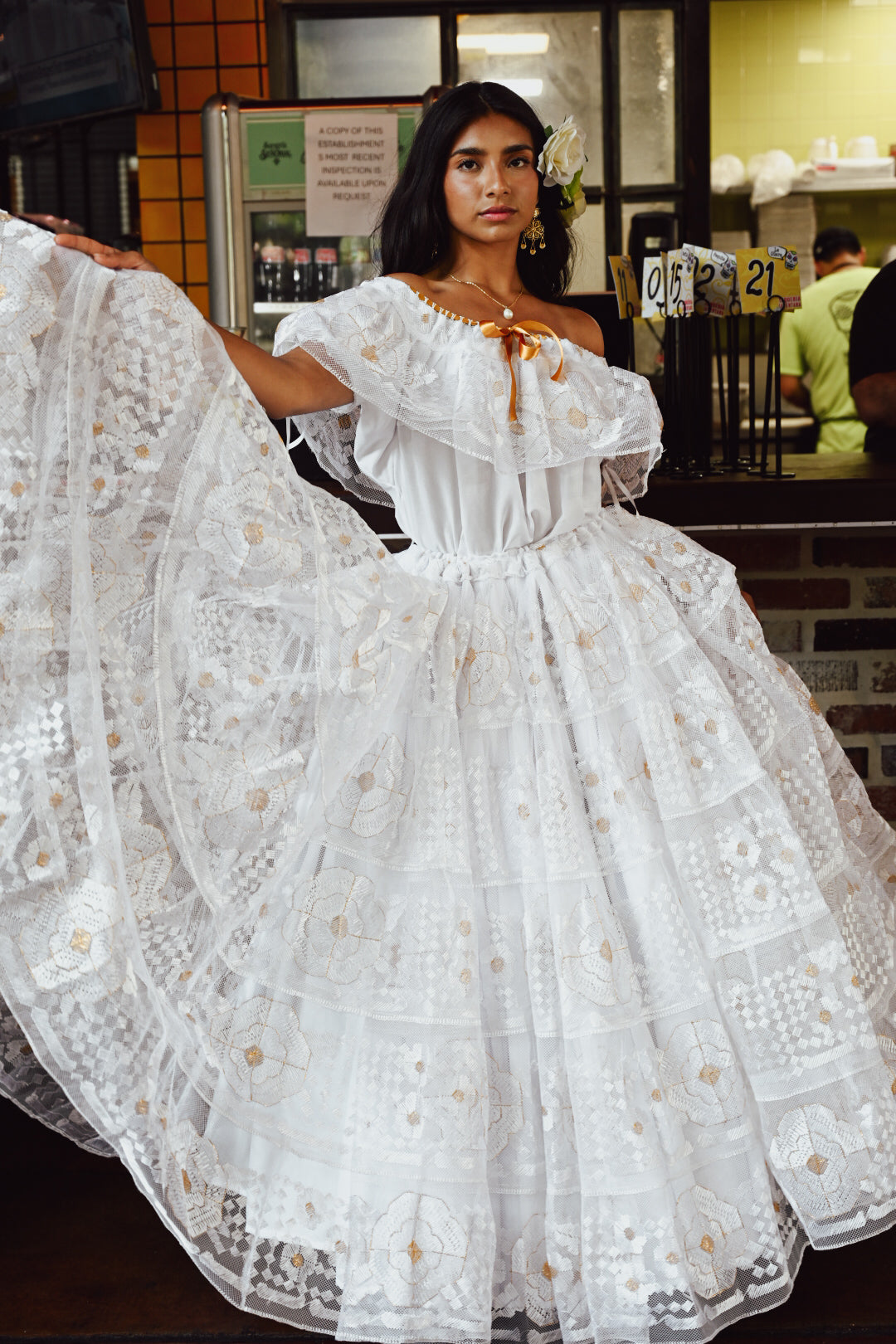 Triple Lace Professional Dress - White Silk