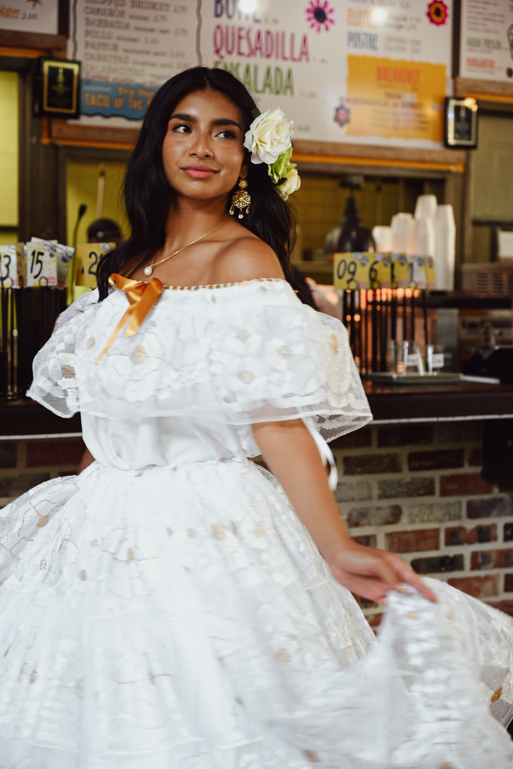 Triple Lace Professional Dress - White Silk