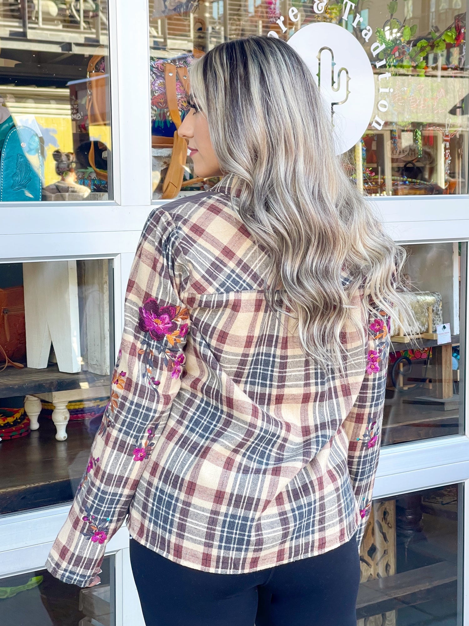 Embroidered Plaid Top