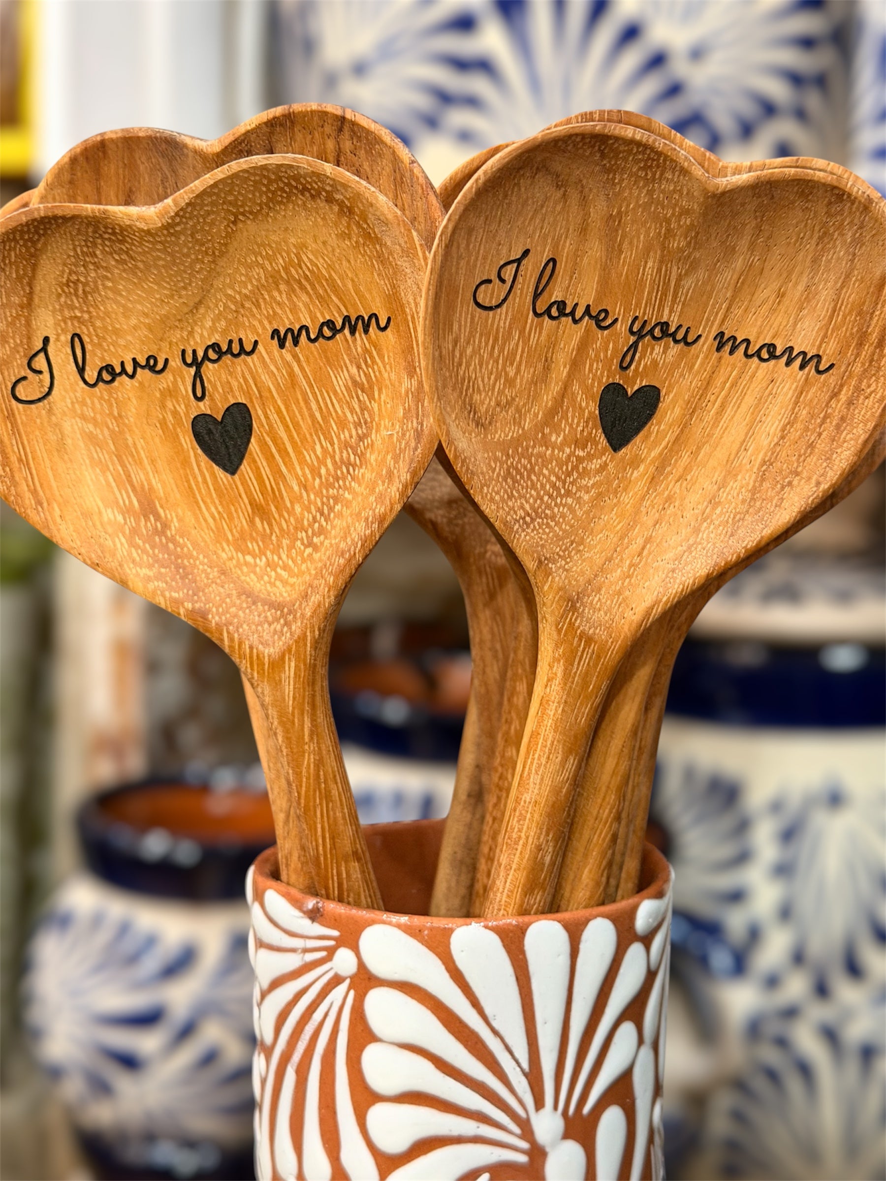 I Love You MOM Large Wooden Heart Spoon